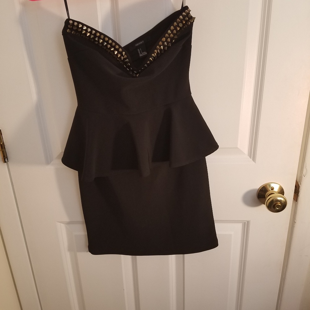 Spiked Peplum Black Dress